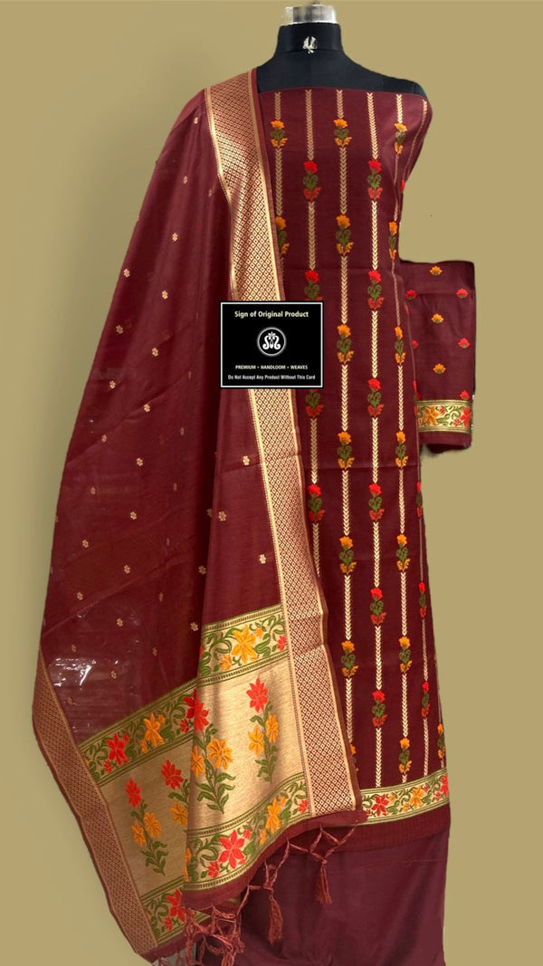 Banarasi Cotton Jamdani weaved Suit With Zari Weaving.