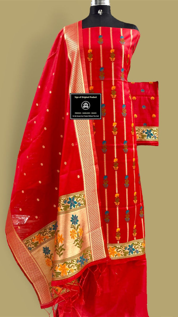 Banarasi Cotton Jamdani weaved Suit With Zari Weaving.