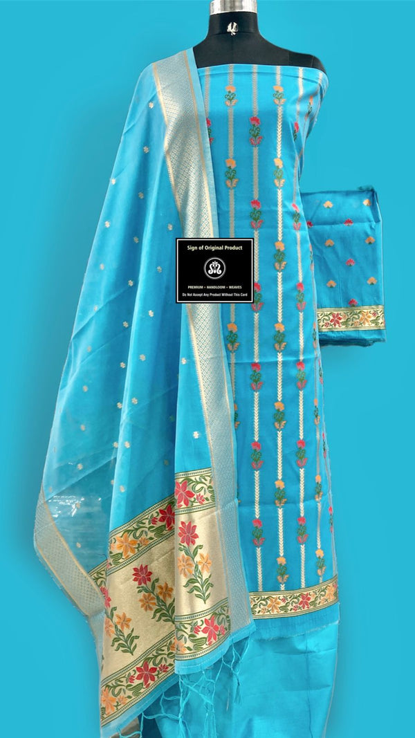 Banarasi Cotton Jamdani weaved Suit With Zari Weaving.