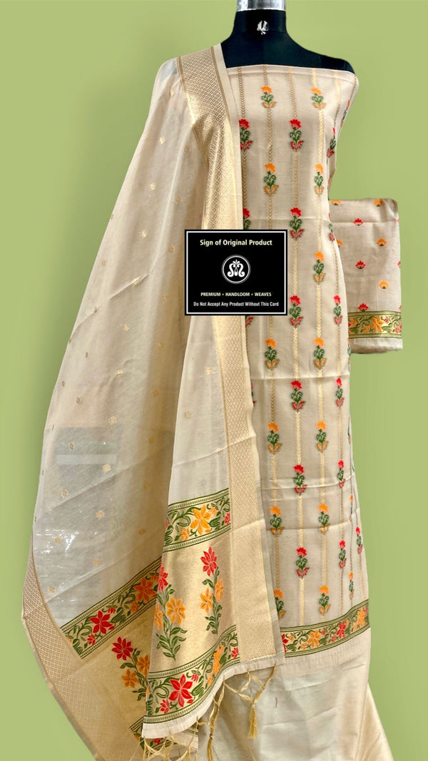 Banarasi Cotton Jamdani weaved Suit With Zari Weaving.