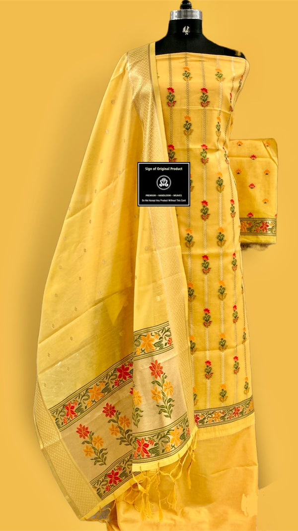 Banarasi Cotton Jamdani weaved Suit With Zari Weaving.