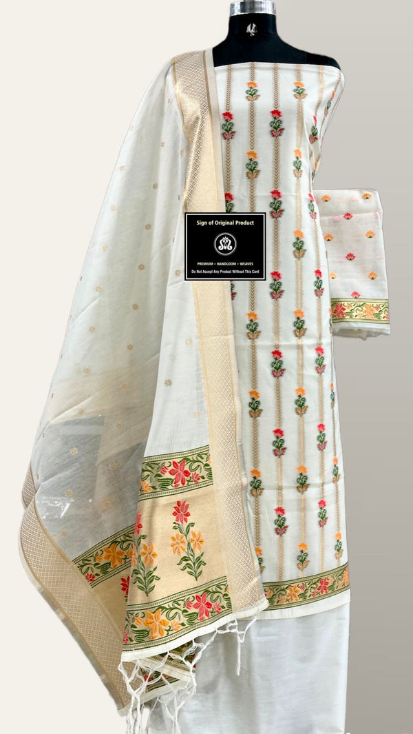 Banarasi Cotton Jamdani weaved Suit With Zari Weaving.