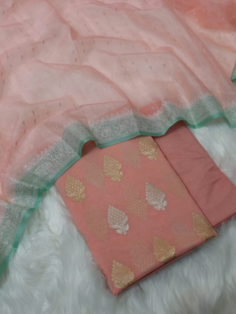 Pure Banarasi Chanderi unstitched suit with khaddi Georgette Dupatta