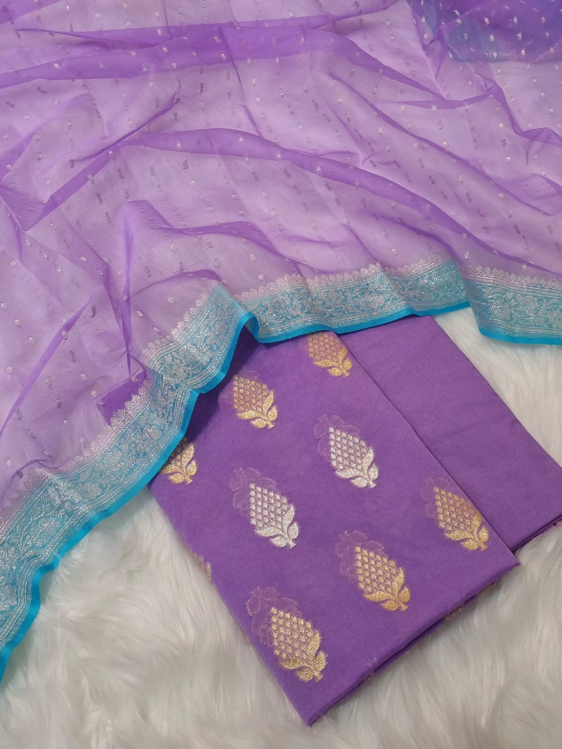 Pure Banarasi Chanderi unstitched suit with khaddi Georgette Dupatta