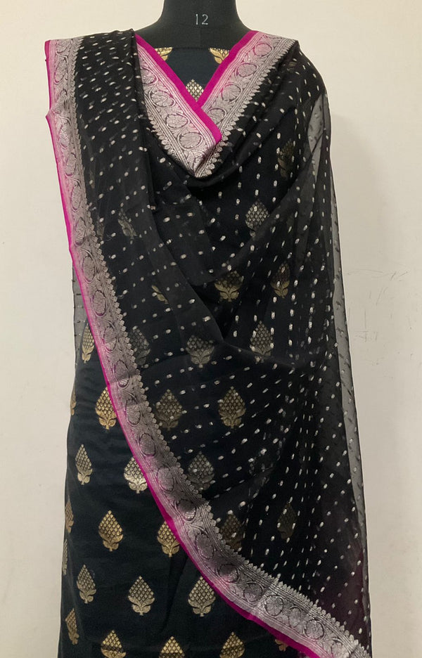 Pure Banarasi Chanderi unstitched suit with khaddi Georgette Dupatta