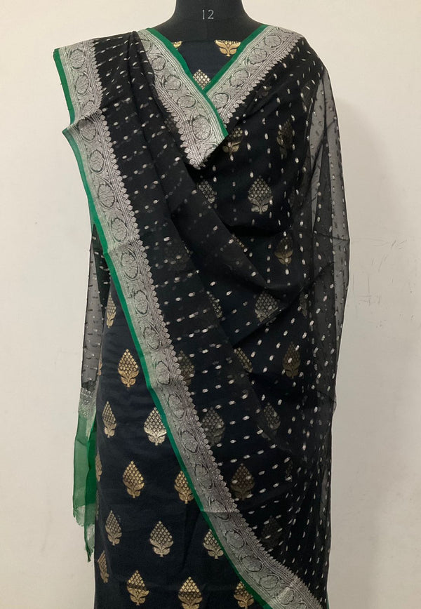 Pure Banarasi Chanderi unstitched suit with khaddi Georgette Dupatta