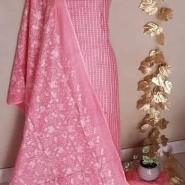 Pure Katan Giccha Silk Unstitched Suit With Dupatta.