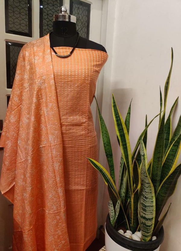 Pure Katan Giccha Silk Unstitched Suit With Dupatta.