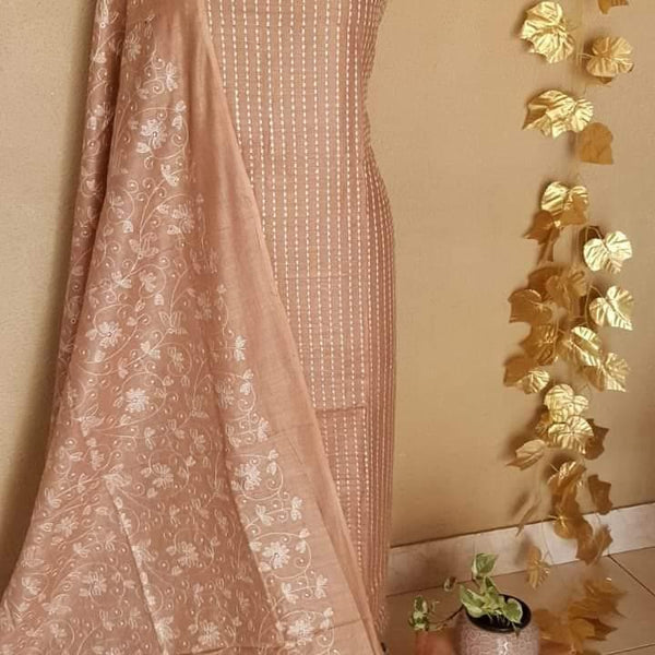 Pure Katan Giccha Silk Unstitched Suit With Dupatta.