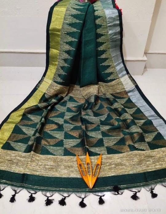 Pure linen jamdani Saree With Running Blouse. ( Length- 6.3 meter ) (100 Count)