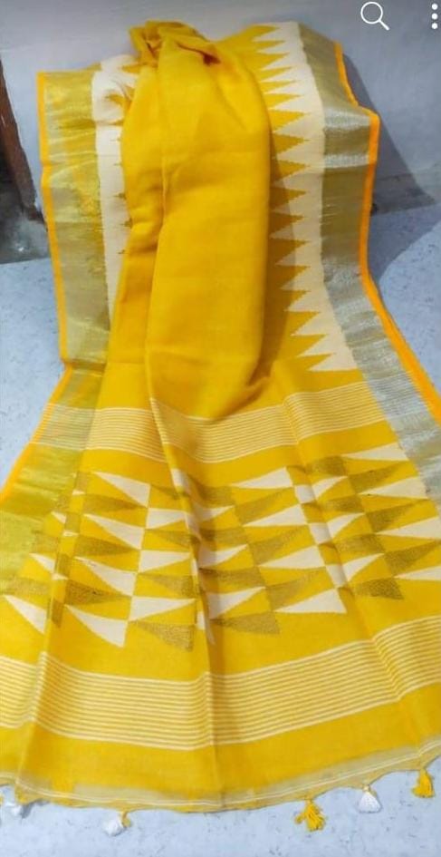 Pure linen jamdani Saree With Running Blouse. ( Length- 6.3 meter ) (100 Count)