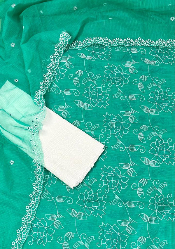 Pure Cotton Kota Doriya Embroidery Unstitched Suit With Dupatta