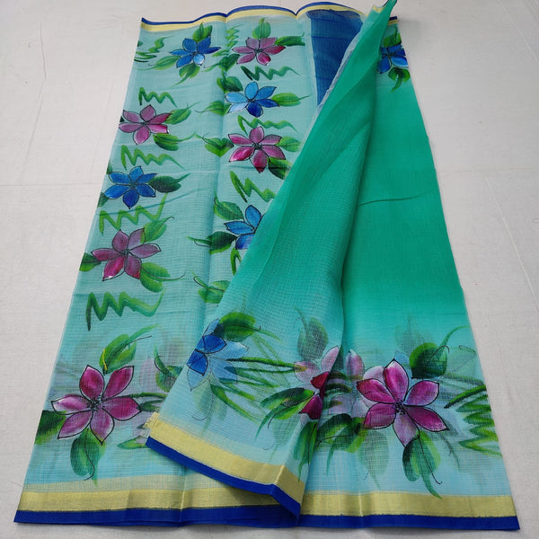 Pure Kota Doriya Hand Block Print Saree with Running Blouse.