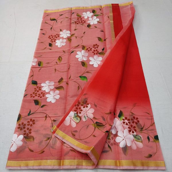 Pure Kota Doriya Hand Block Print Saree with Running Blouse.