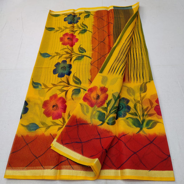 Pure Kota Doriya Hand Block Print Saree with Running Blouse.