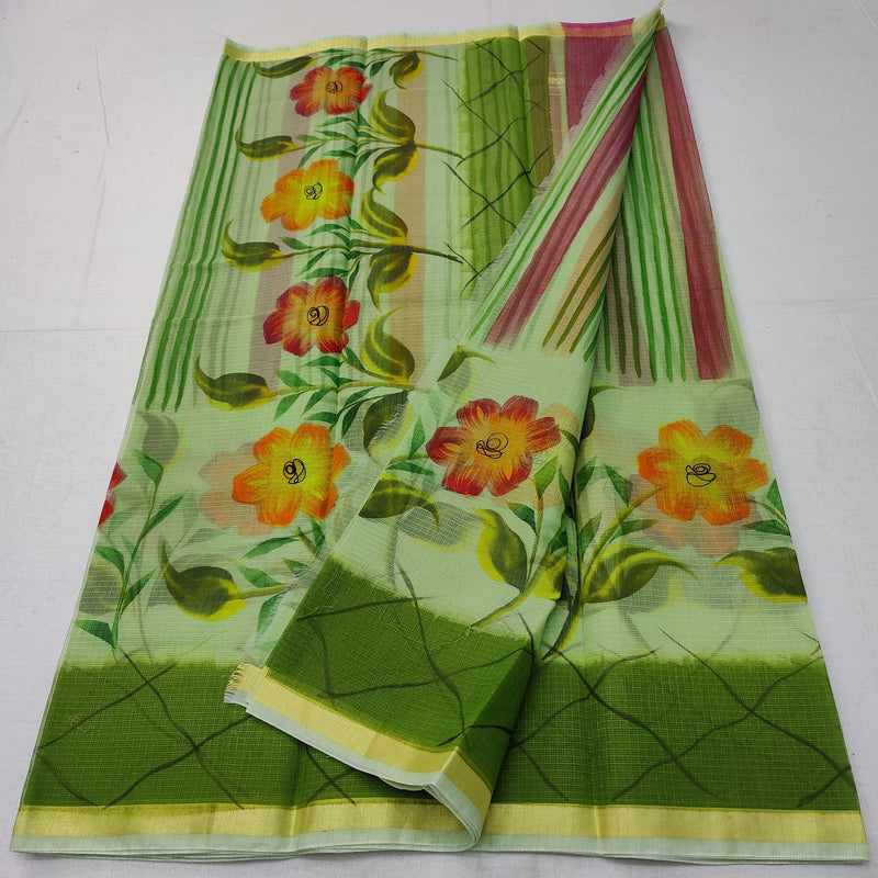 Pure Kota Doriya Hand Block Print Saree with Running Blouse.