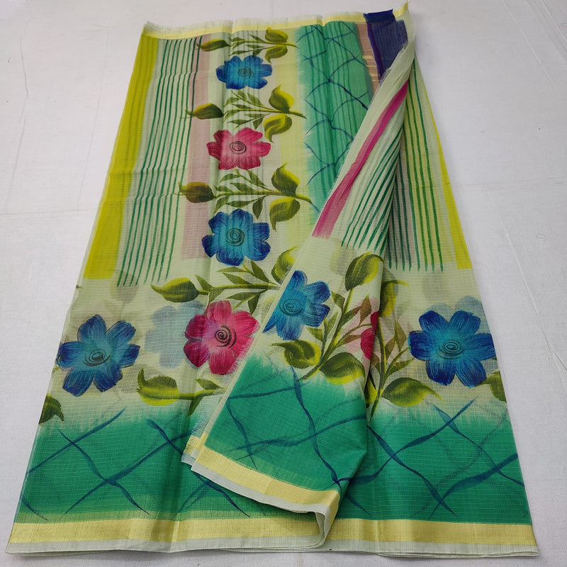 Pure Kota Doriya Hand Block Print Saree with Running Blouse.