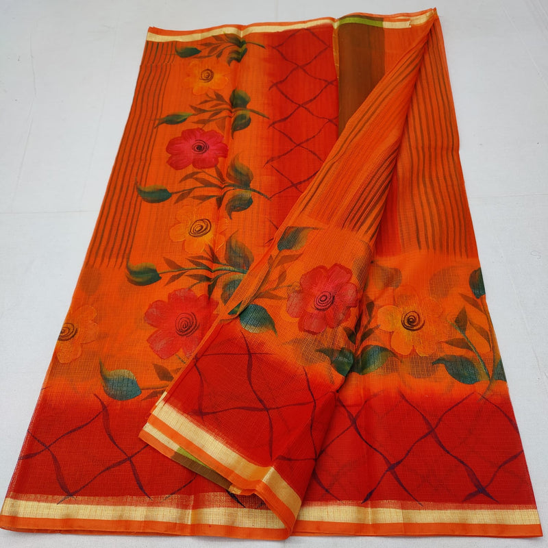 Pure Kota Doriya Hand Block Print Saree with Running Blouse.