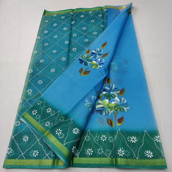 Pure Kota Doriya Hand Block Print Saree with Running Blouse.