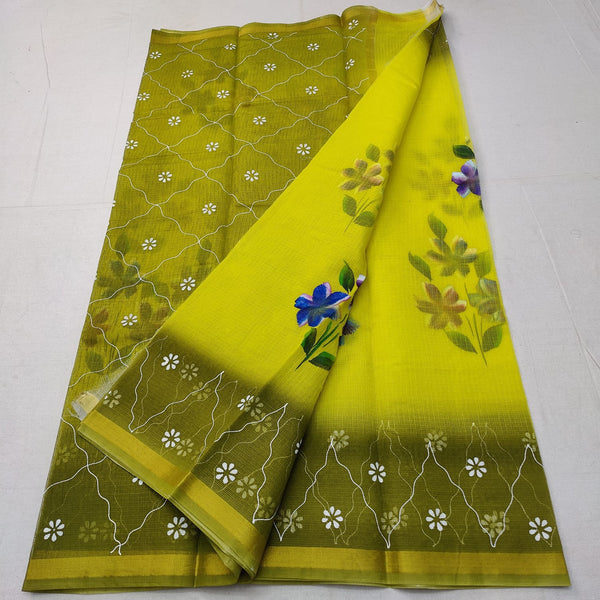 Pure Kota Doriya Hand Block Print Saree with Running Blouse.