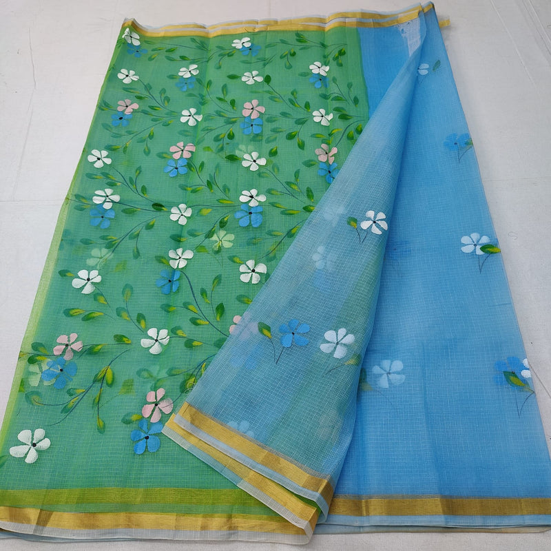 Pure Kota Doriya Hand Block Print Saree with Running Blouse.