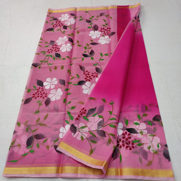 Pure Kota Doriya Hand Block Print Saree with Running Blouse.