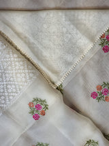 Pure Organza Silk Embroidery Buti Work Border Saree .