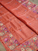 Pure Tussar Moonga Silk Embroidery Saree With Running Blouse