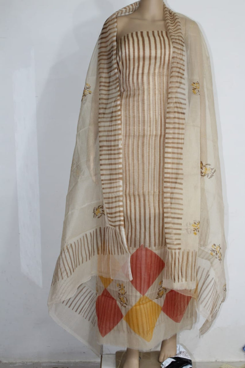 Pure Kota Doriya  lehariya Print Unstitched Suit With Dupatta (Without Bottom )