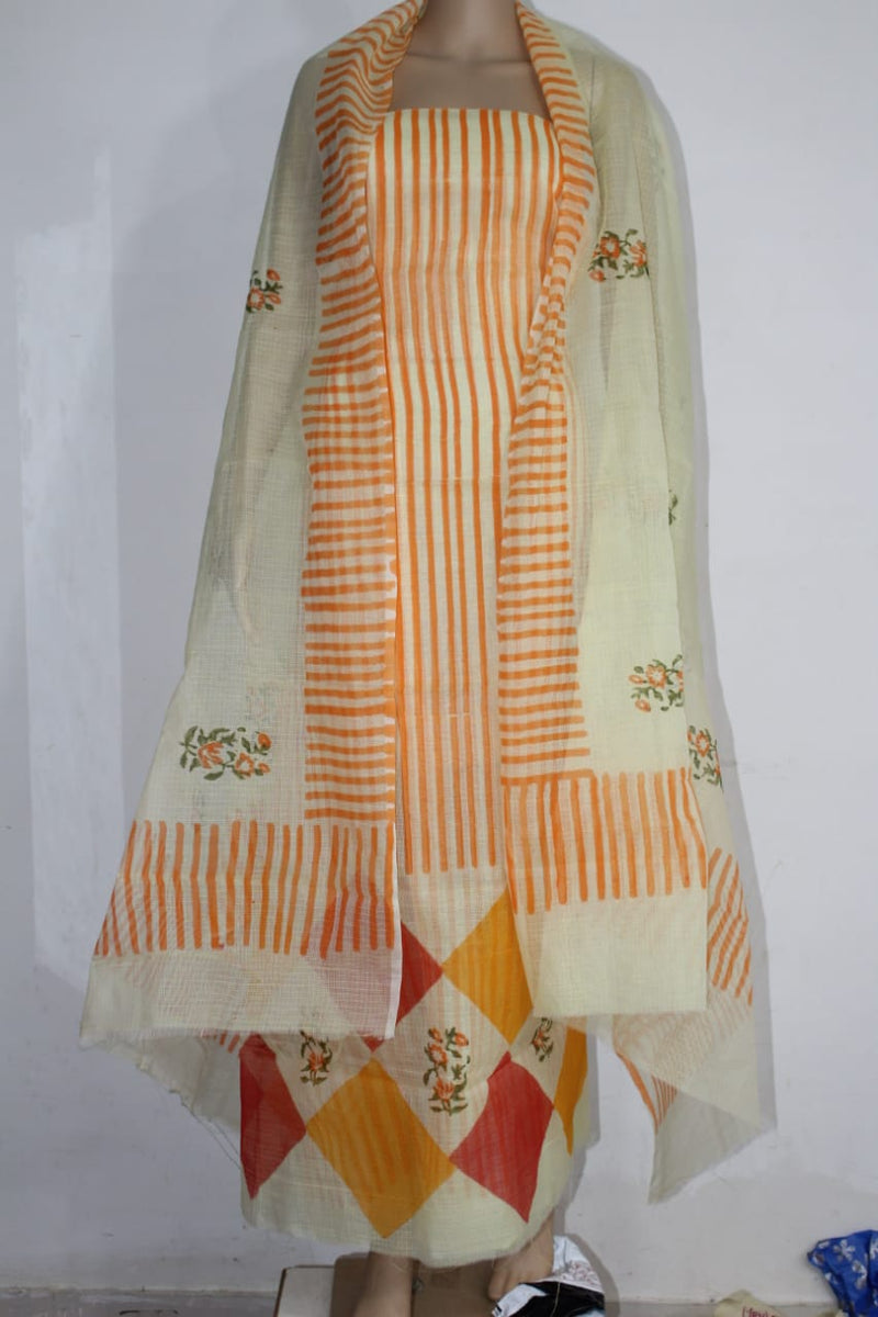 Pure Kota Doriya  lehariya Print Unstitched Suit With Dupatta (Without Bottom )