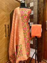 Pure Banarasi Cotton Jamdani Weaved Zari And Meenakari Work Unstitched Suit .