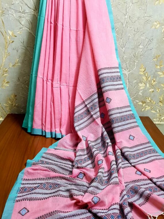 Blue & Black Handloom Cotton Silk saree with Ikkat Buti Work | eWe