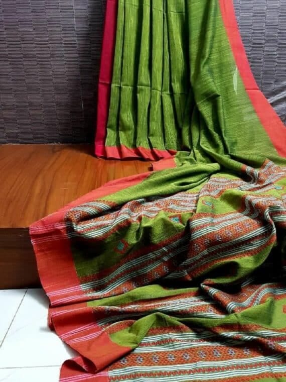 WoodenTant Daily Wear Handloom Pure Cotton Saree with Blouse Piece in Red