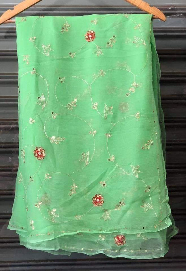 Pure Dimond Chiffon Peacock Jaal Work Saree With Running Blouse