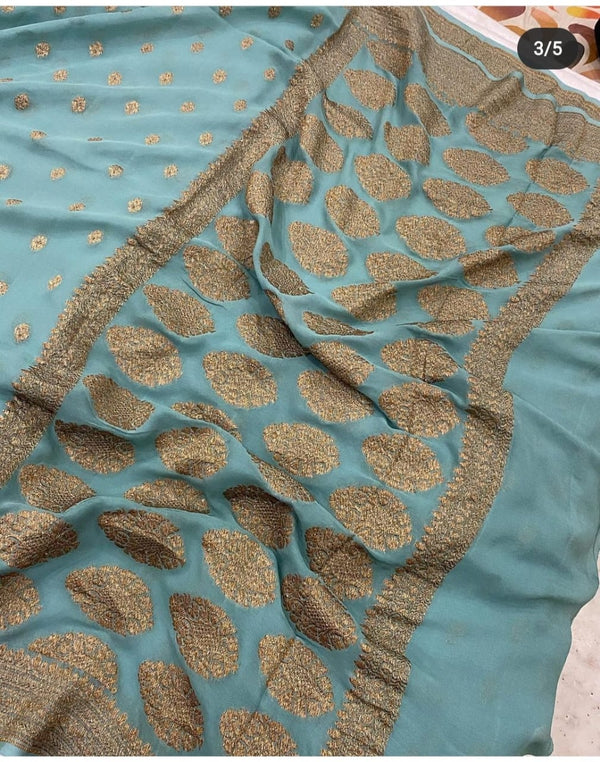 Handloom Banarasi Semi khaddi Georgette Silk Saree